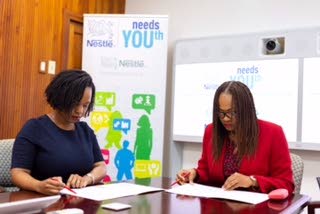 Dr Deirdre Charles, director of the Division of Student Services and Development of The UWI St Augustine Campus and Siti Jones Gordon, Nestlé’s acting Human Resource manager at the MOU signing.