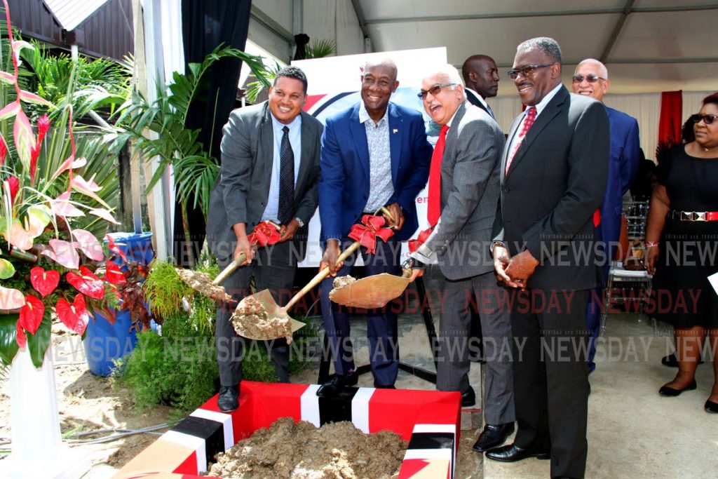 Prime Minister Dr Keith Rowley 2nd from left with from right Ministers Edmund Dillon and Terrance Deyalsingh and MP Darryl Smith left turn the sod  for the new Deigo Martin Health Centre on the Wendy Fitzwilliam Boulevard. PHOTO SUREASH CHOLAI  