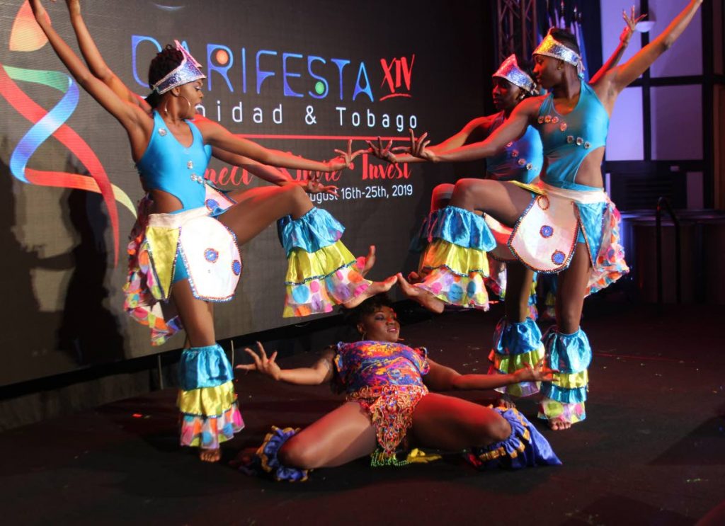 Dancers perform at the launch of Carifesta XIV  at the Trinidad Hilton and Conference Centre, St Ann’s.