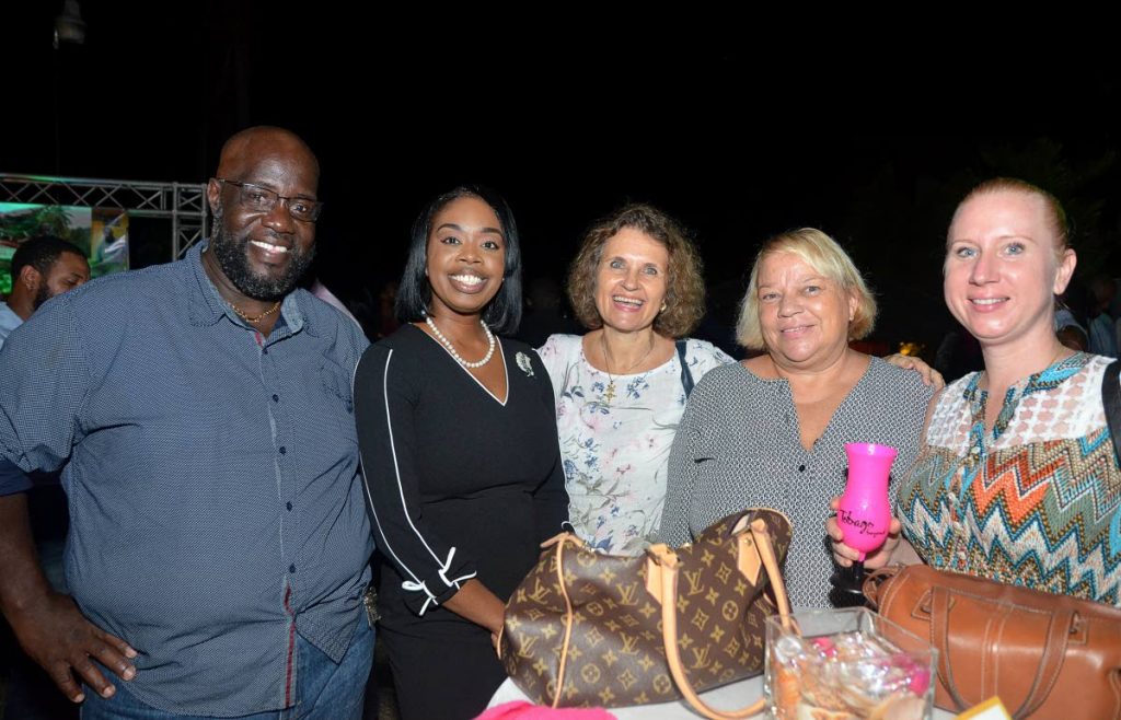 Tourism Secretary Nadine Stewart-Phillips, second from left, with stakeholders (left to right) Alvin Douglas, Claudia Garraway of YES Tourism, Katharina Dumas, and Silja Heinze of Top of Tobago.
 