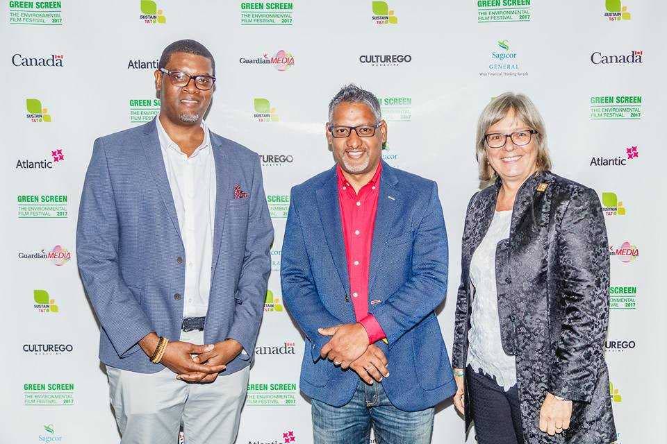 Carver Bacchus, Green Screen founder/director with
Clarence Rambarath, Minister of Land, Agriculture and Marine Resources and Canadian High Commissioner Carla Hogan-Rufelds.