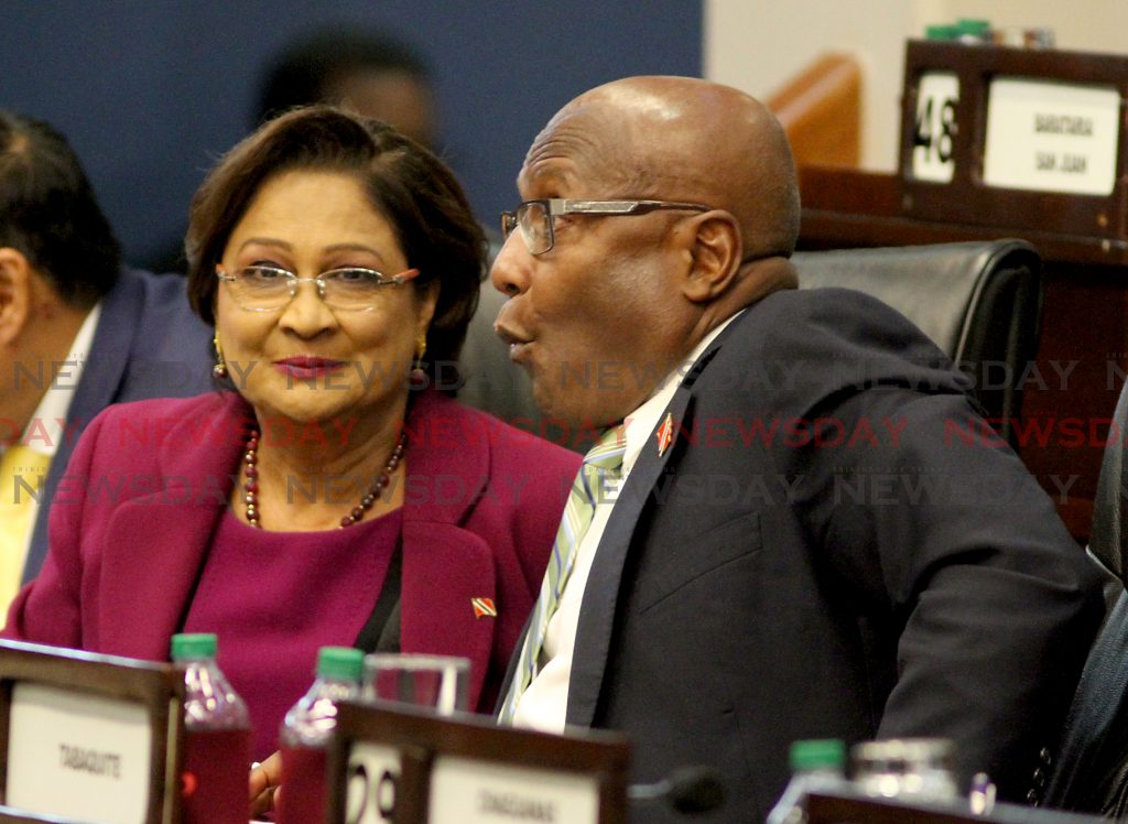 Kamla Persad-Bissessar, Opposition Leader and Rodney Charles, MP for Naparima. Photo by Roger Jacob