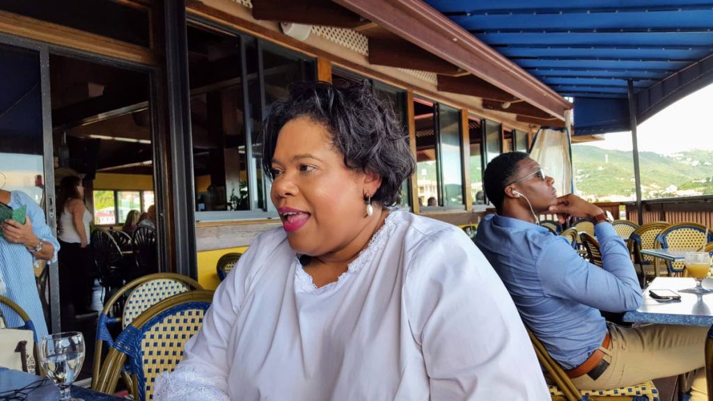 USVI Commssioner of Tourism Beverly Nicholson-Doty speaking with journalists at the Petite Pump Room restaurant at Charlotte Amalie Harbour In St Thomas, USVI on Thursday. PHOTO BY KEINO SWAMBER