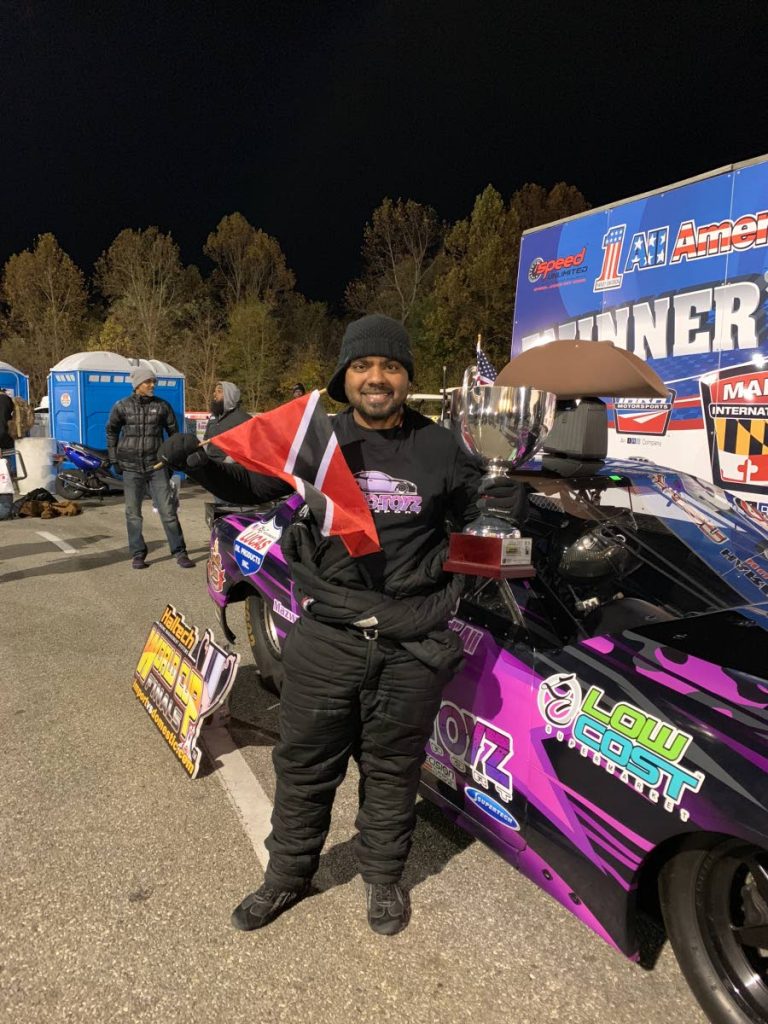 Muhammad Ali, racer for Team Tekno Toys stands with Hal Tec World Cup trophy last Sunday. Ali and Team Tekno Toys took pole position at the cup in their world record breaking 2005 Nissan Sylvia.Team Tekno Toys