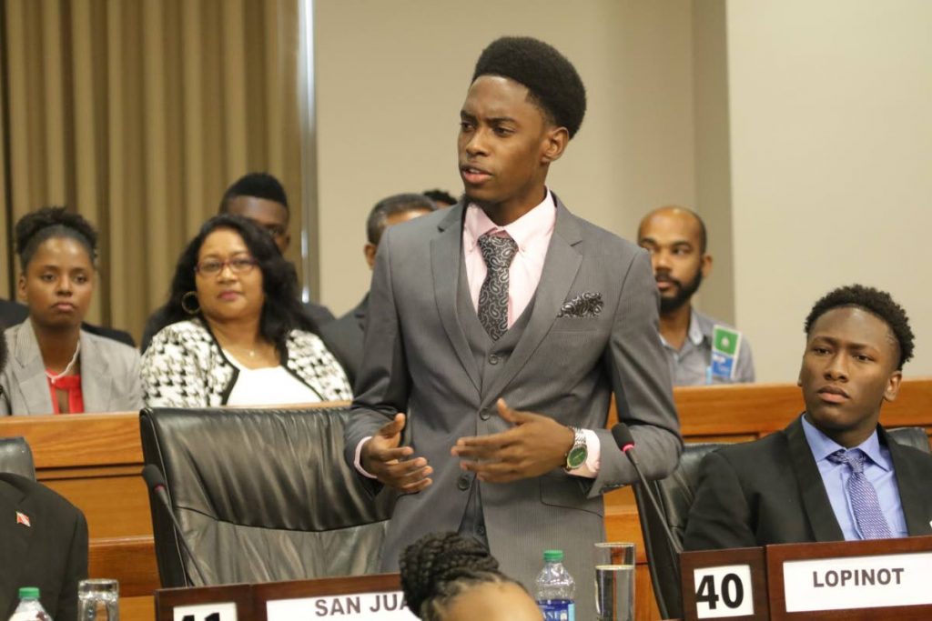 2018 top Youth MP Thair Alexander during his contribution in the Youth Parliament yesterday.