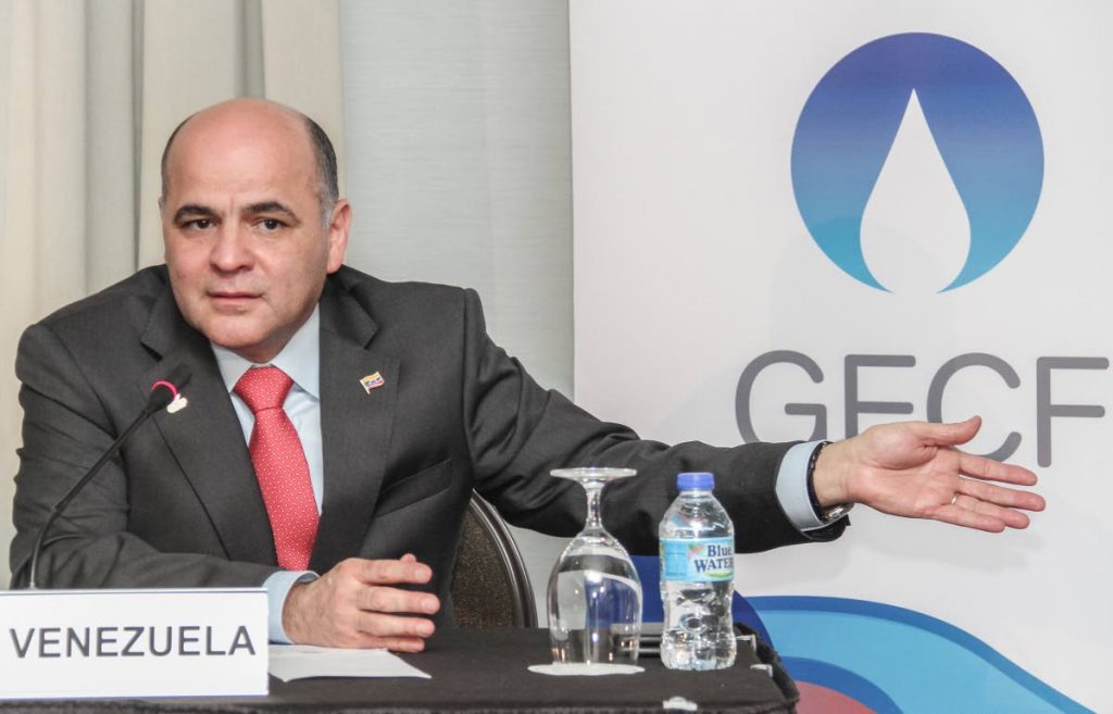 Venezuela's energy minister Manuel Quevedo responds during a press conference at the GECF 20th Ministerial Meeting Hyatt Regency, Port of Spain yesterday. PHOTO BY JEFF K MAYERS