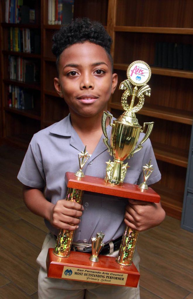 San Fernando Boys RC student Joshua Ramcallian won the prize of Most Outstanding Performer, one of several, at the 2018 Sanfest competition held at Naparima Bowl, San Fernando. He also won the best monologue for Cricket Tina.