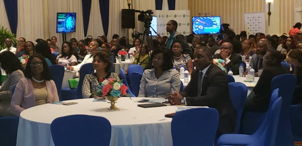 Finance Secretary Joel Jack, seated at right at front table, joins attendees at Tuesday’s 12th annual Tobago Economic and Business Outlook Conference 2018 at the Magdalena Grand Beach and Golf Resort.