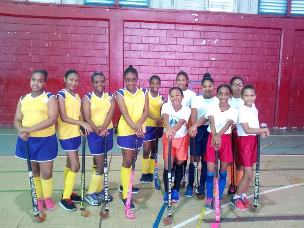 The Mucurapo Girls’ RC School’s ‘A’ and ‘B’ indoor hockey teams. 
The ‘A’ team won the primary schools division.