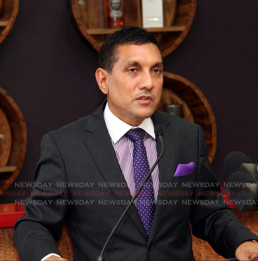 File photo: Angostura’s chairman Terrence Bharath speaking to the media at their retail store, Solera on Tragarete Road, Port of Spain last November. PHOTO BY SUREASH CHOLAI