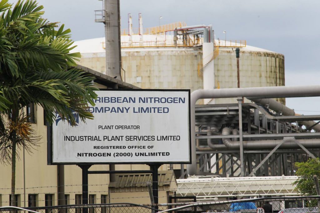 Caribbean Nitrogen Co Ltd plant in Point Lisas Industrial Estate. The sign also identifies Nitrogen (2000) Unlimited as an associated company.