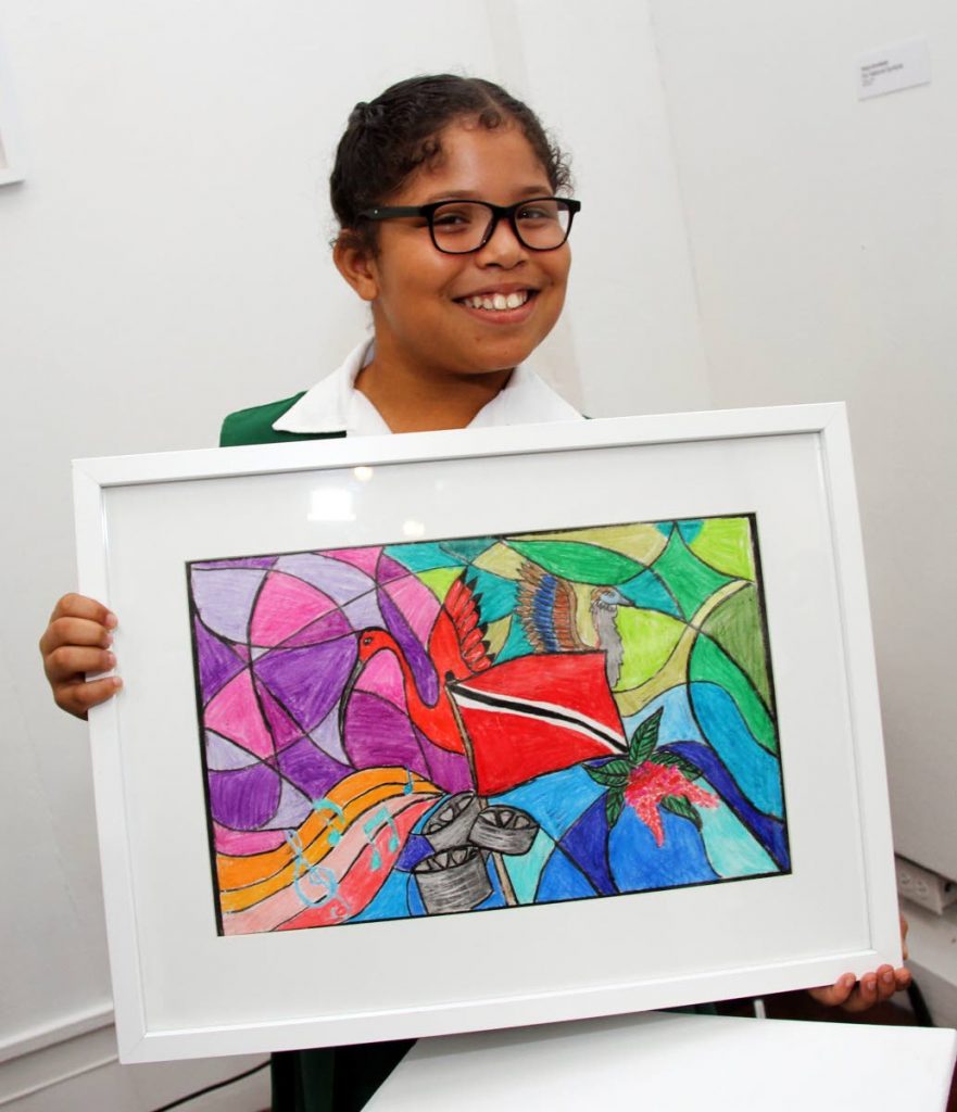 Tehya Archibald displays her painting One National Symbols which won her first prize in the seven to nine category of the Colour Me Trinbago art competition. Archibald also placed second with the painting Hit for 6.
PHOTO BY SUREASH CHOLAI