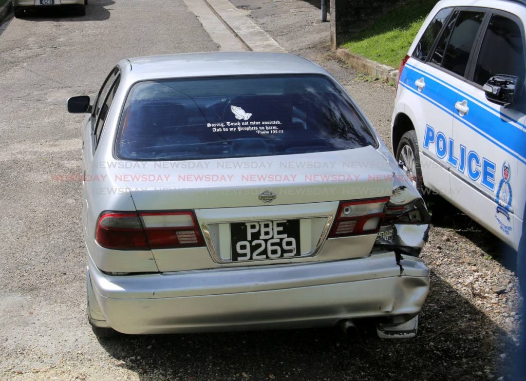 The car which rolled back on eight-year-old Jaydon Tyson killing him at his home in Egypt Village, Point Fortin, on Friday, has been impounded at the Point Fortin Police Station. PHOTO BY VASHTI SINGH