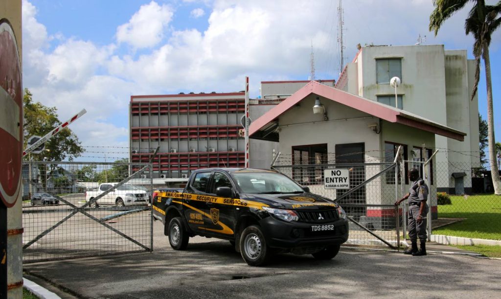 An Amalgated Security Service van leaves Petrotrin compound at Pt Fortin yesterday. Photo by Vashti Singh
