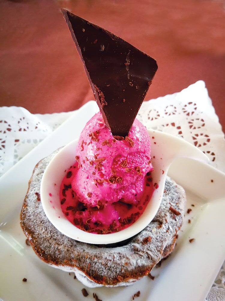 Beet cocoa ice cream, one of the delightful deserts at Cafe Mariposa. PHOTOS COURTESY BC PIRES