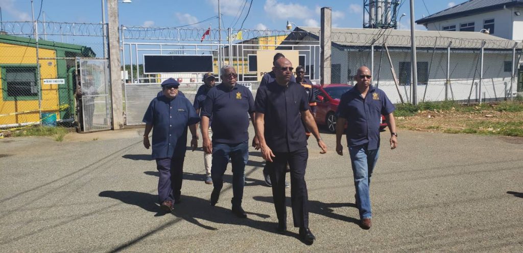 OWTU president general Ancel Roget leads OWTU members at TTEC's Cove Power Plant in Lowlands, Tobago. PHOTO BY KINNESHA GEORGE-HARRY