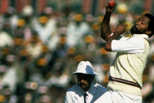West Indies great Sir Andy Roberts bowls in the 1983 World Cup final vs India.
