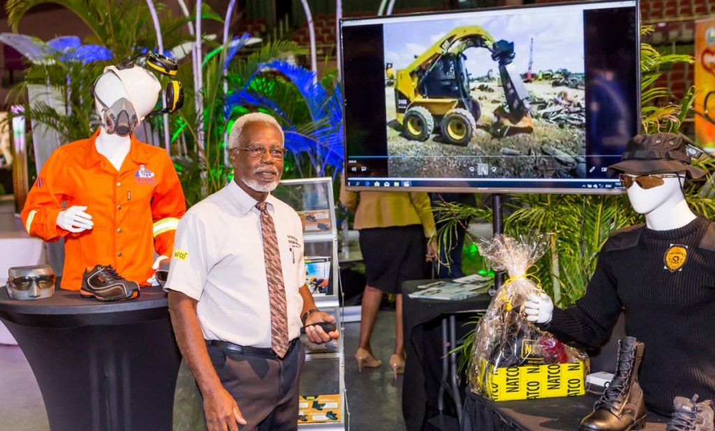 Anthony Alsop shows of equipment at the NATCO (National Shoe and Occupation Solutions) booth at the Tobago Day Expo last Thursday at the Shaw Park Cultural Complex.