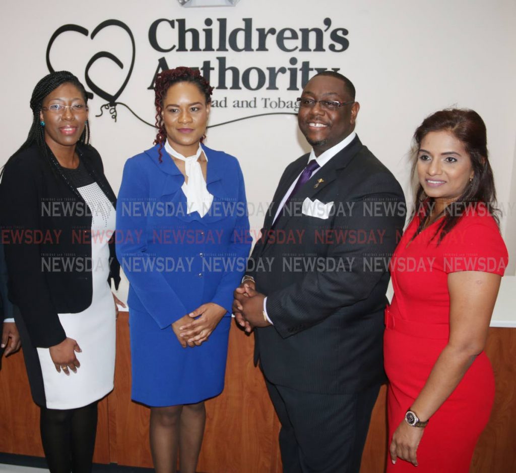 Safiya Noel Director of the Children's Authority (left) is seen standing along with Minister of State. Ofiicer of the Prime Minister Ayanna Webster-Roy (second from left), Hanif Benjamin Chairman of the Children's Authority, and Gail Sooknarine Deputy Director at the offical openning of the Children's Authority South Regional Office in Ste Madeleine PHOTO BY: ANSEL JEBODH 