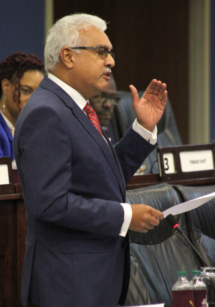 HEALTHY TALK: Health Minister Terrence Deyalsingh speaks in Parliament yesterday. PHOTO BY ROGER JACOB
