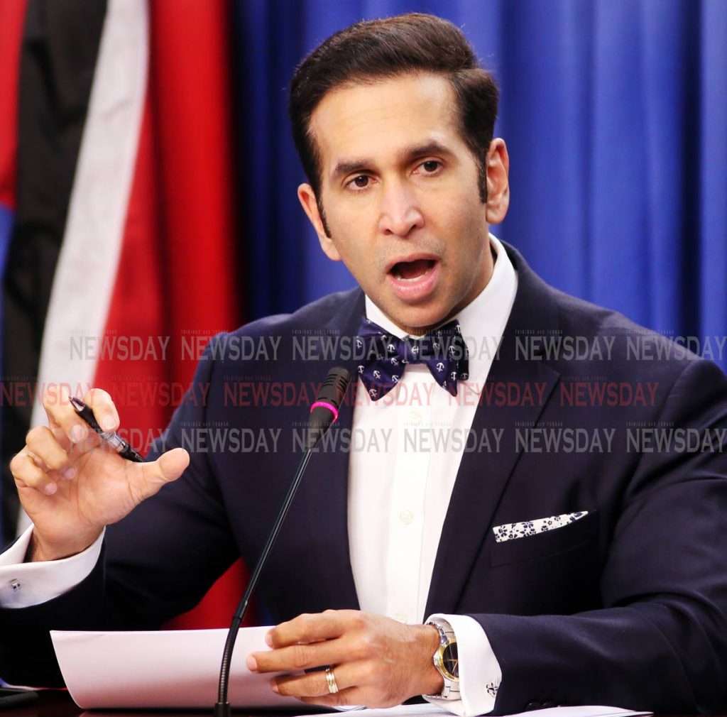 Attorney General Faris Al-Rawi addresses the media at last Thursday's post-Cabinet briefing at the Diplomatic Centre, St Ann's. PHOTO BY AZLAN MOHAMMED