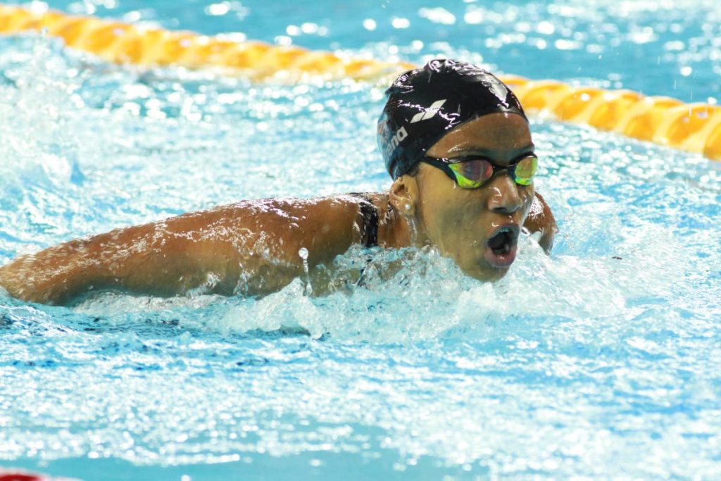 Vrisnelit Faure competes at the ASATT Inviational Swimming Championships last Friday at the National Aquatic Centre, Couva. 