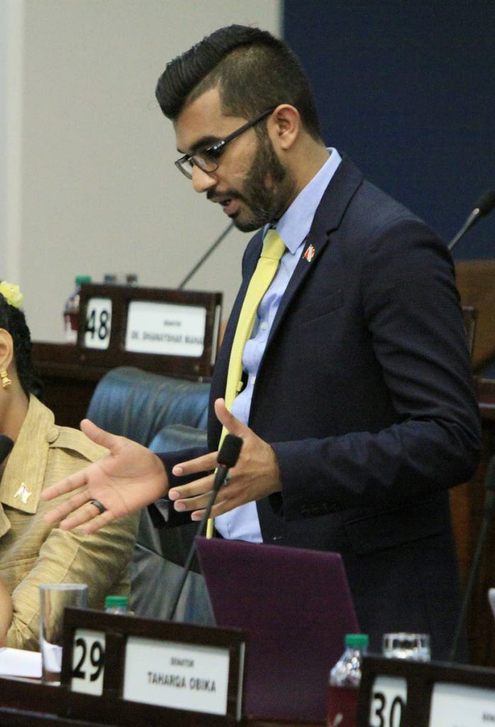 Opposition Senator Saddam Hosein during a debate in the Senate. Fake emails in his name have been sent out which the UNC plans to send to the police. FILE PHOTO