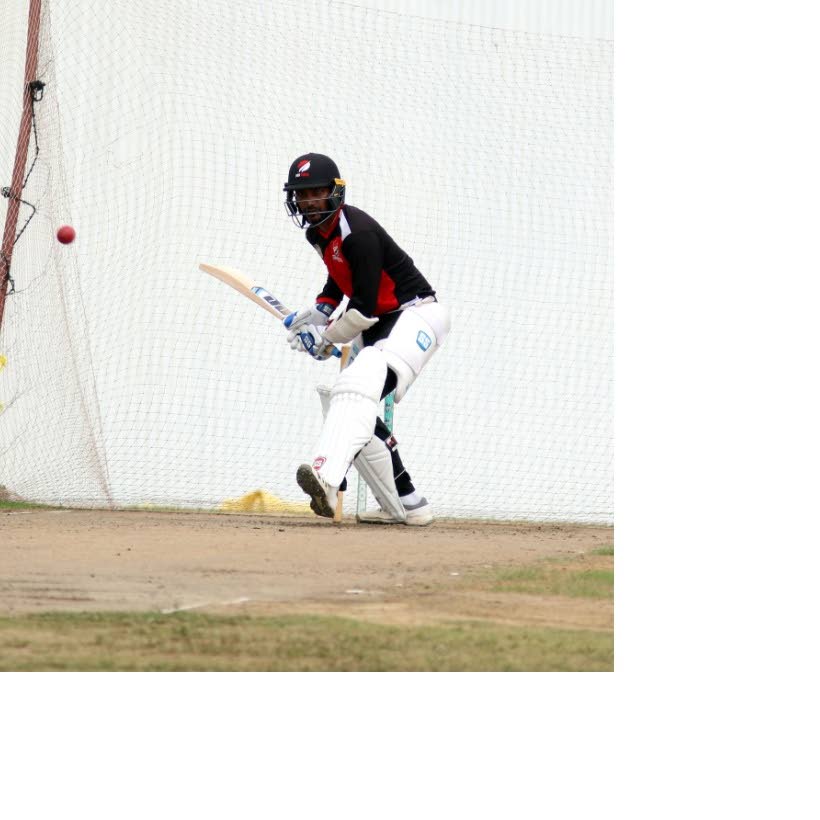 Red Force captain Denesh Ramdin bats during a training session yesterday at the National Cricket Centre, Couva. 
