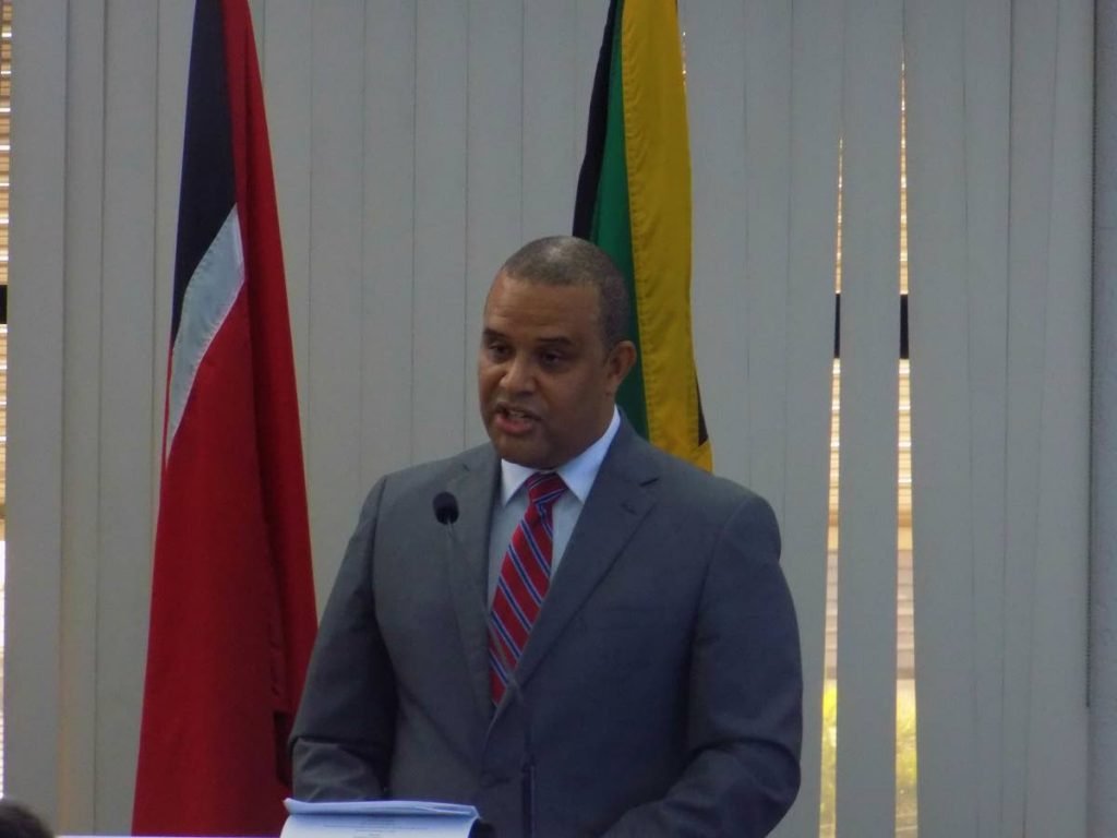 Jamaican high commissioner to TT David Pendergast delivers his address at the TT Chamber of Commerce on new trade and investment opportunities. 