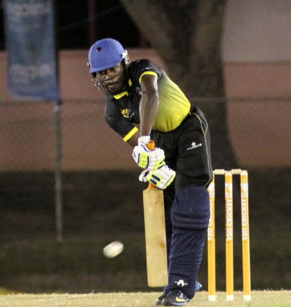 A UWI batsman plays a solid defensive shot against Tertiary Sports Association of TT in the UWI World Universities T20 Tournament on Thursday. PHOTO BY ANGELO MARCELLE 