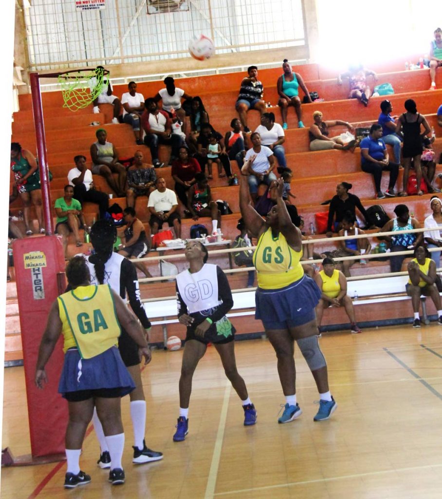 Defence Force’s Mellisa Snaggs (GS) shoot to score during a Courts All Sectors Netball League Championship Division match, on Saturda.