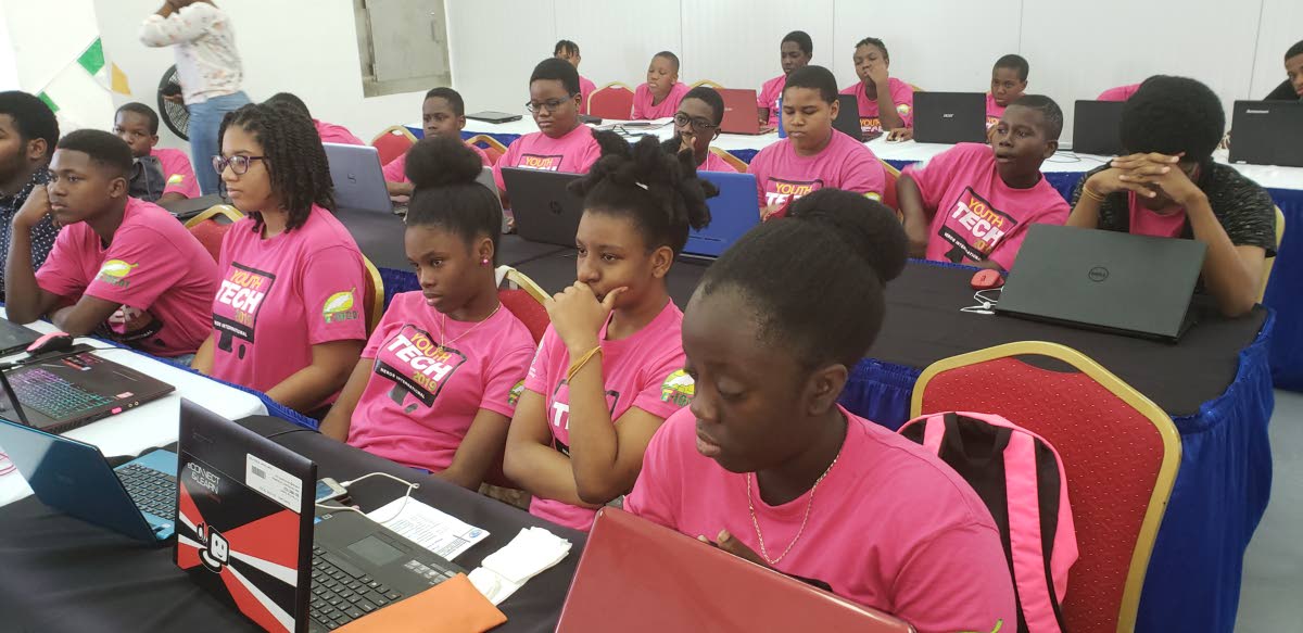 Female students at the the Programming and Animation workshop, Youth Tech 2019, at theÂ CoveÂ Eco-Industrial and Business Park on January 4.