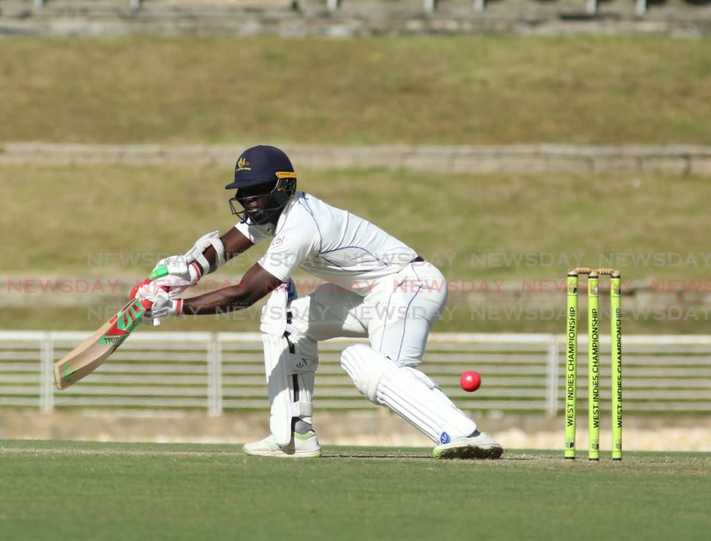 Shayne Moseley of Barbados Pride bats against the TT Red Force as his team chased 59 to win yesterday in their regional four-day match at the Brian Lara Academy, Tarouba. PHOTO BY VASHTI SINGH 
