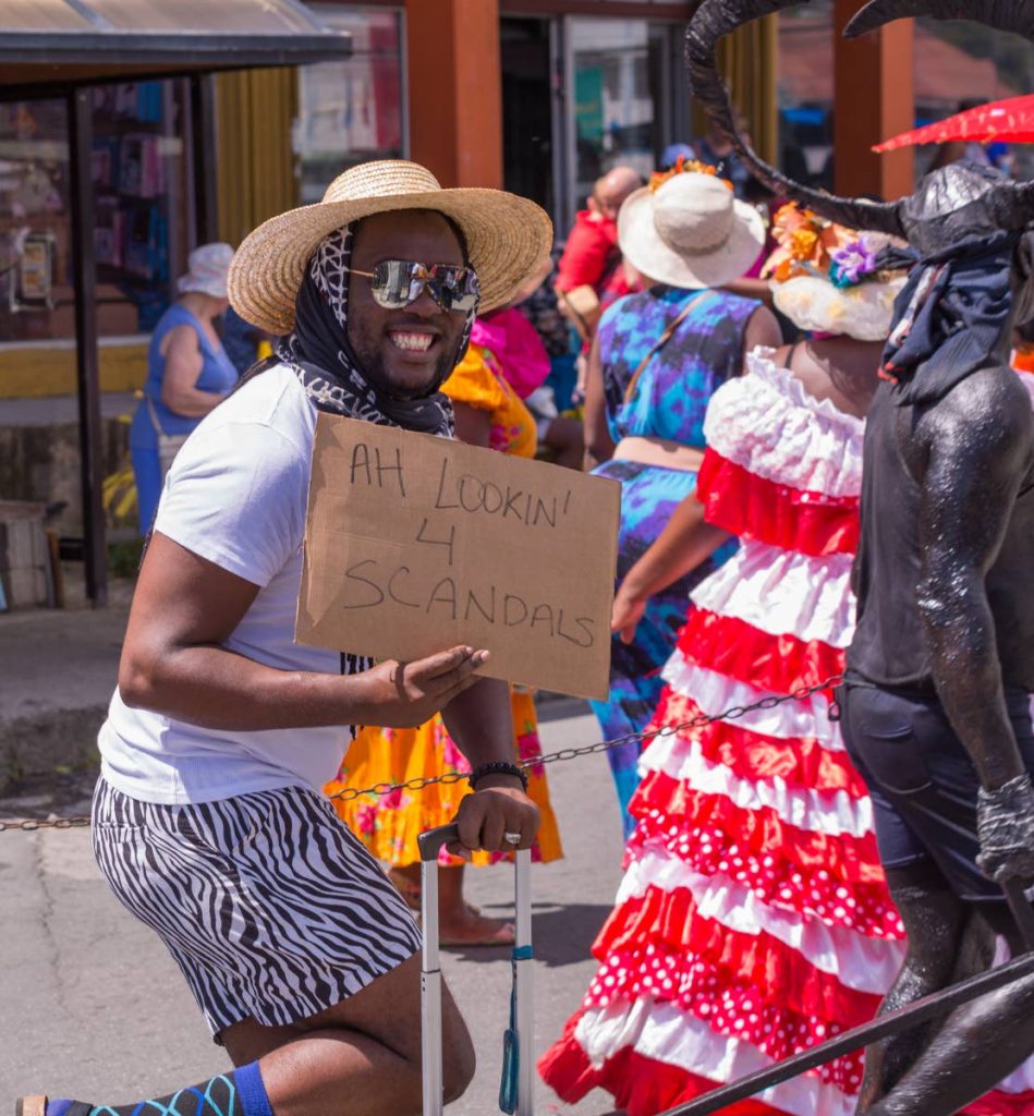 An ole mas character looking for S⁣andals, participates in the street procession for the launch of Tobago Carnival 2019 in Scarborough.