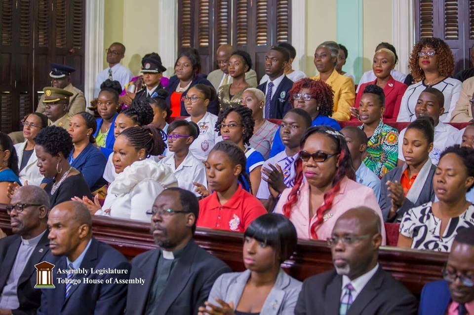 Tobagonians gathered at the Chamber of the Tobago House of Assembly’s Legislature at Jerningham Street, Scarborough last Thursday for an address by President Paula Mae Weekes at a special sitting. THA Photo