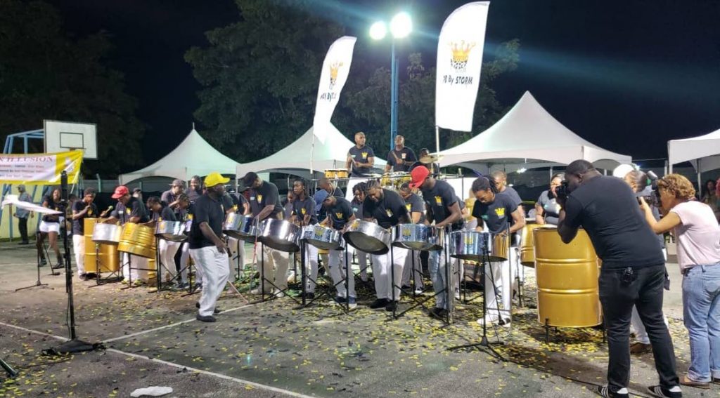 Members of the Buccoo-based Royal Pan Illusions performs at the National Panorama Single Pan Finals at the Arima Basketball Court last Sunday evening. The band took 15th spot with 263.0 points. The other Tobago band appearing at the finals was Metro Stars, securing 10th spot with 269.0 points.