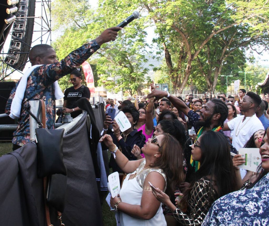 Reigning Soca Monarch Aaron “Voice” St Louis interacts with the crowd. PHOTOS BY AYANNA KINSALE