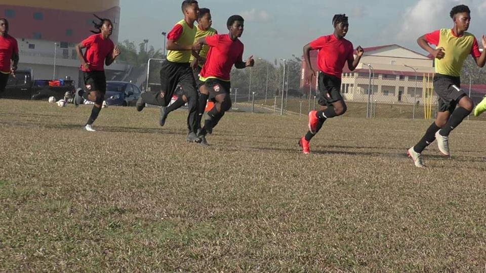 National under-15 players in a training session recently at the Home of Football in Couva. PHOTO COURTESY TTFA MEDIA 