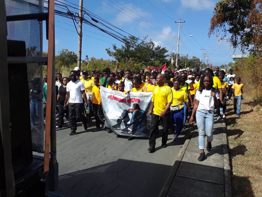 Students and staff from schools all across Tobago take part in an anti-bulllying rally in Lowlands on Tuesday. PHOTO BY ELIZABETH GONZALES