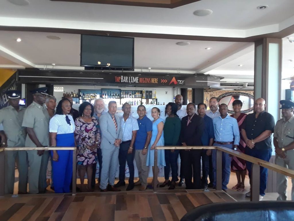 Members of the Tobago business community, senior officers attached to the Tobago TTPS division and Commissioner of Police Gary Griffith at the launch of the I Support our Service, Monday morning at the Apex Bar and Grill Bon Accord.  