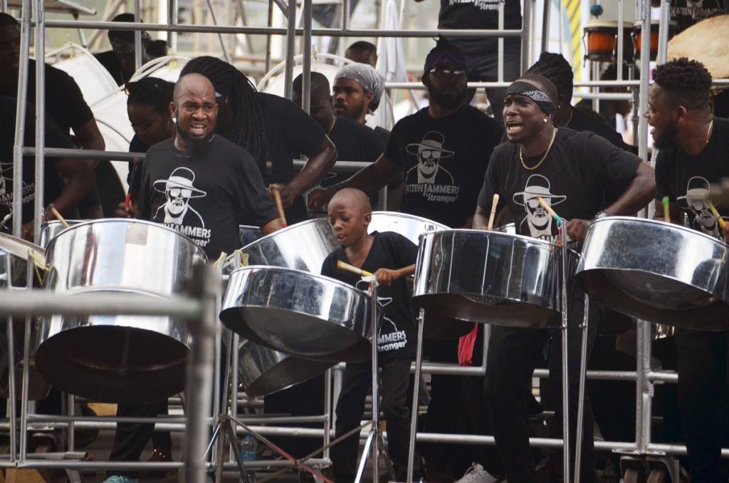 Members of the Black Rock-based  Katzenjammers Steel Orchestra, perform the late Winston Bailey’s (Shadow’s) Stranger for the semi-finals of Panorama last Sunday.PHOTO BY Division of Tourism