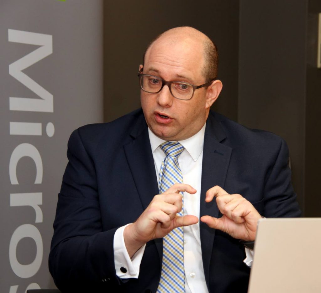 Microsoft Caribbean general manager Herbert Lewy speaks during an interview at the company's head office in St James, Port of Spain, on Thursday. PHOTO BY SUREASH CHOLAI