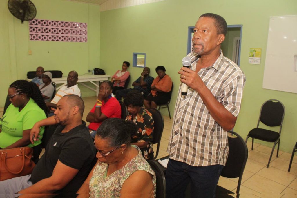 One resident raises concerns about the absence of health services at the Moriah Health Centre during the seconnd public health meeting on Wednesday night. 
