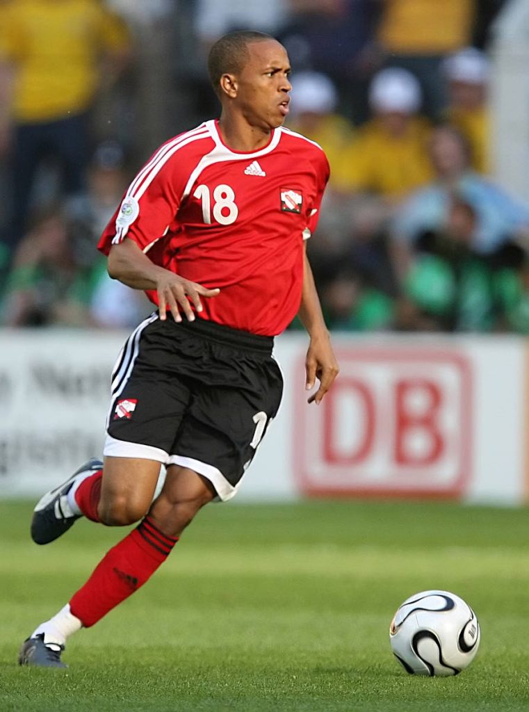 TT's midfielder Densill Theobald runs for the ball during the 2006 World Cup group B match against Sweden,on June 10, 2006 at Dortmund stadium.