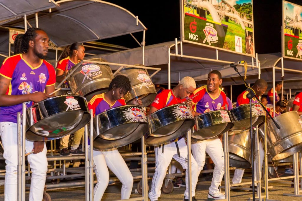 NGC Steel Xplosion performs Scrunter's Sing In She Party at the THA Pan Champs held last Saturday at the Dwight Yorke Stadium, Bacolet. PHOTO BY DAVID REID 