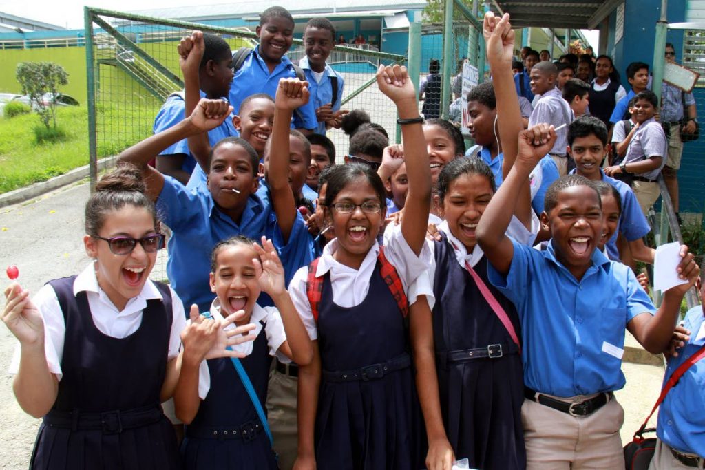 MAIN PHOTO

Happy students of Princes Town Presbyterian No 1 and 2 schools after the SEA exam on May 3, 2018. FILE PHOTO