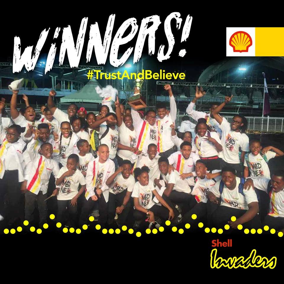 The celebration picture of Shell Youth Invaders on their Facebook page after the band won the under-21 category of the 2019 Junior Panorama. 