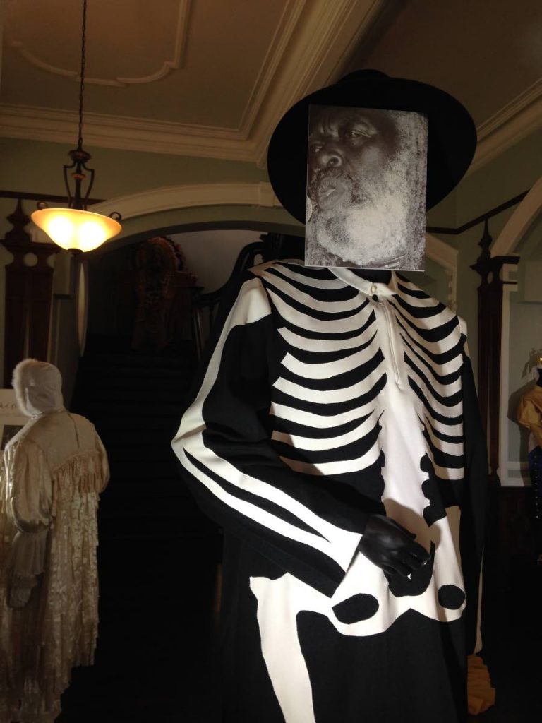 The Bassman from Hell was one of the nicknames of the late calypsonian  Shadow. His family loaned his famous skeleton suit to display at the exhibition.