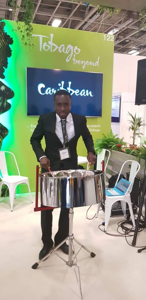 Arranger and top pannist Kersh Ramsey plays the steelpan as part of the local delegation to the International Tourism Bourse (ITB) in Berlin, Germany, last week. PHOTO COURTESY TOBAGO TOURISM AGENCY
