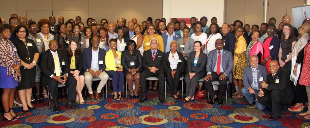Minister of Health Terrence Deyalsingh, centre and participants at the opening ceremony of National AIDS Programme, Hilton Hotel, St Ann’s, yesterday.
PHOTO BY ANGELO M MARCELLE